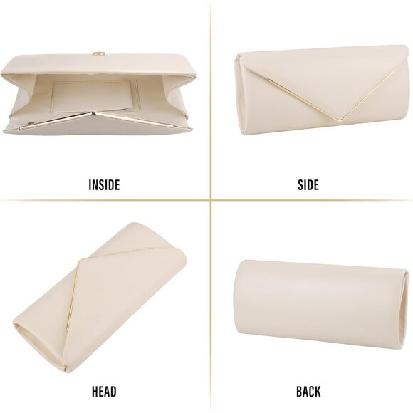 Women's Nude Clutch Purses Sparkling Envelope Evening Bag Detachable Chain - Picture 5 of 7